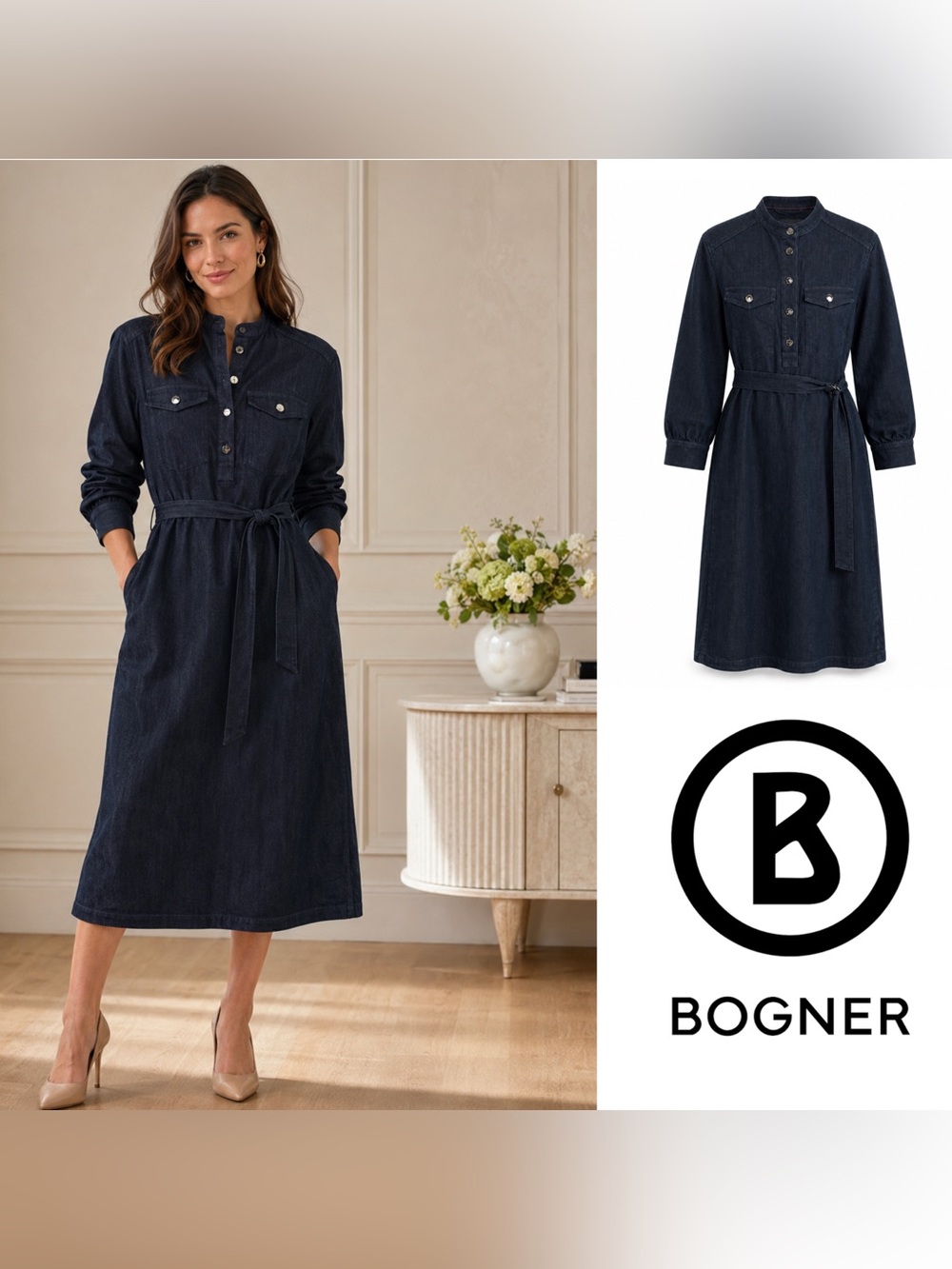 NEW Bogner Finja Dark Blue Denim Belted Dress